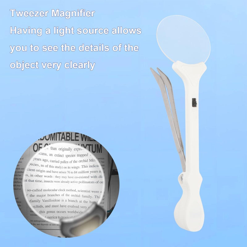Rongon 5X Handheld Magnifying Glass Portable Magnifying Tweezers Lighted Magnifier with 2 LED Lights and Precision Tweezers Loupe for Inspection Hobbyists Jewelry Ingrown Hair Removal - Image 3